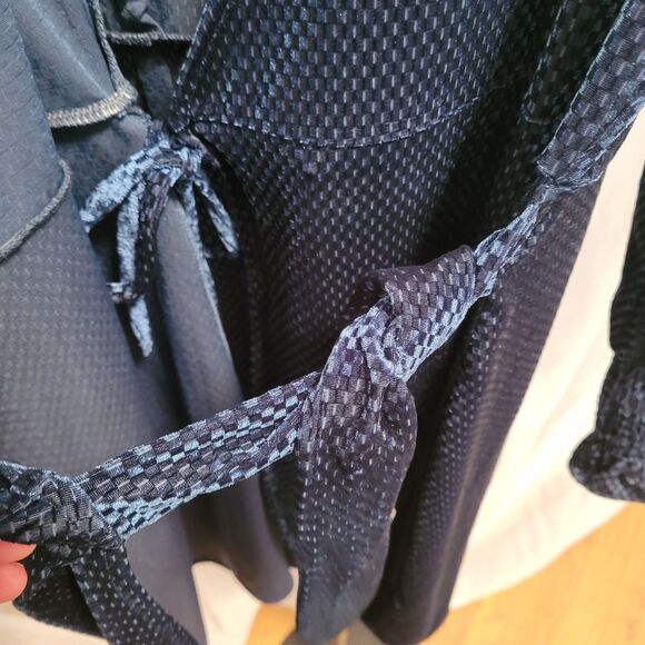 FRNCH Paris Bakhta Dress Teal Velvet Wrap Geometric Texture Puff Sleeve M - Picture 4 of 10